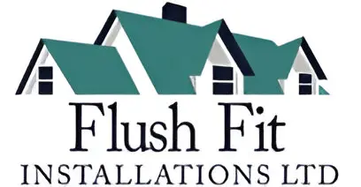 A logo of a house with the words " flush fit installations ".