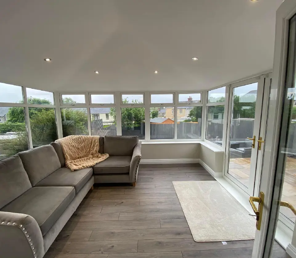 A living room with two couches and a table